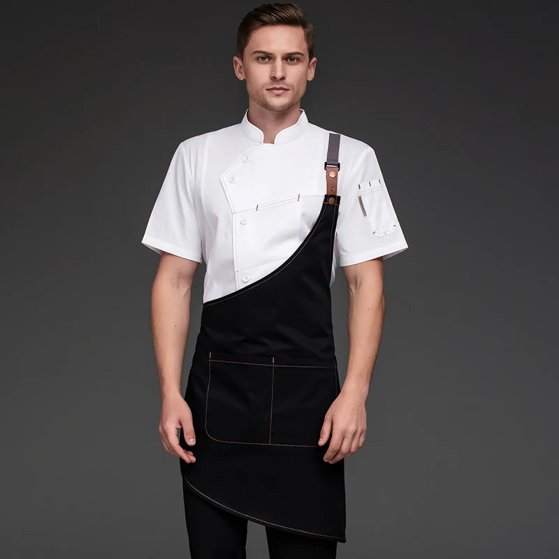 Chef Shirts Kitchen Uniforms Working Clothes For Men Bakery Bar Chef Jacket Apron Waterproof Restaurant Women Waitress Black