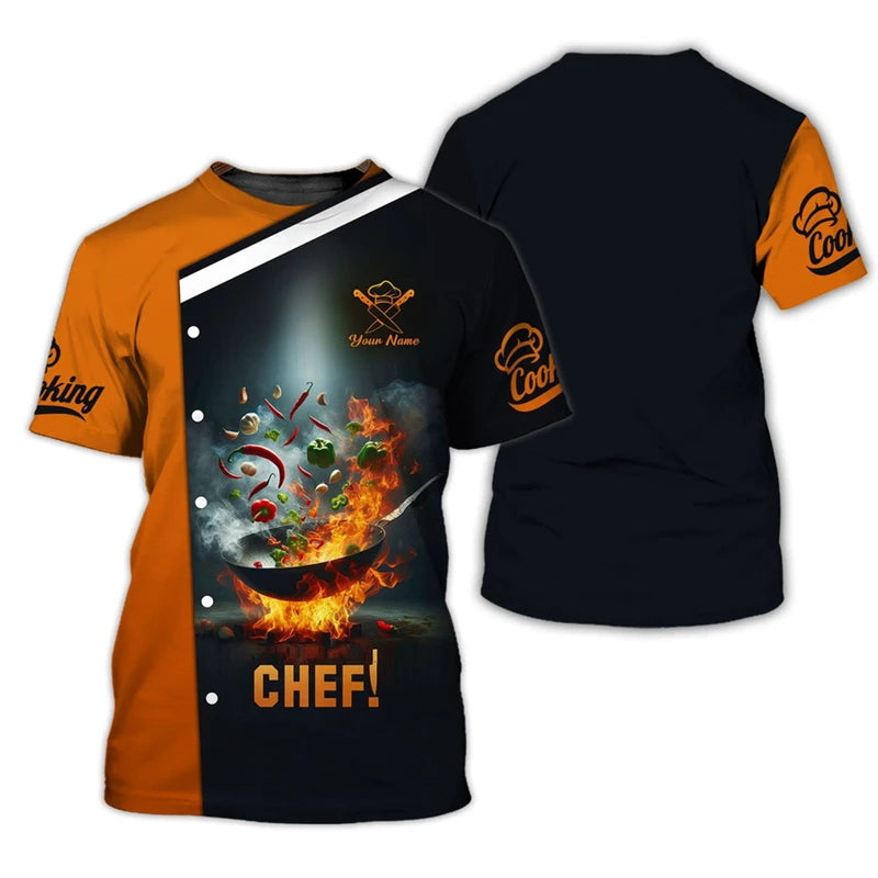 Camiseta de trabajo de cocinero con personalidad, camisetas con estampado 3d de nombre personalizado, camisetas con cuello redondo, camiseta transpirable de moda de Chef Harajuku, novedad de 2025
