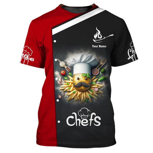 Camiseta de trabajo de cocinero con personalidad, camisetas con estampado 3d de nombre personalizado, camisetas con cuello redondo, camiseta transpirable de moda de Chef Harajuku, novedad de 2025