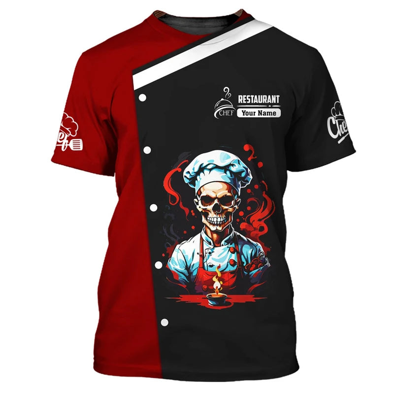 Camiseta de trabajo de cocinero con personalidad, camisetas con estampado 3d de nombre personalizado, camisetas con cuello redondo, camiseta transpirable de moda de Chef Harajuku, novedad de 2025