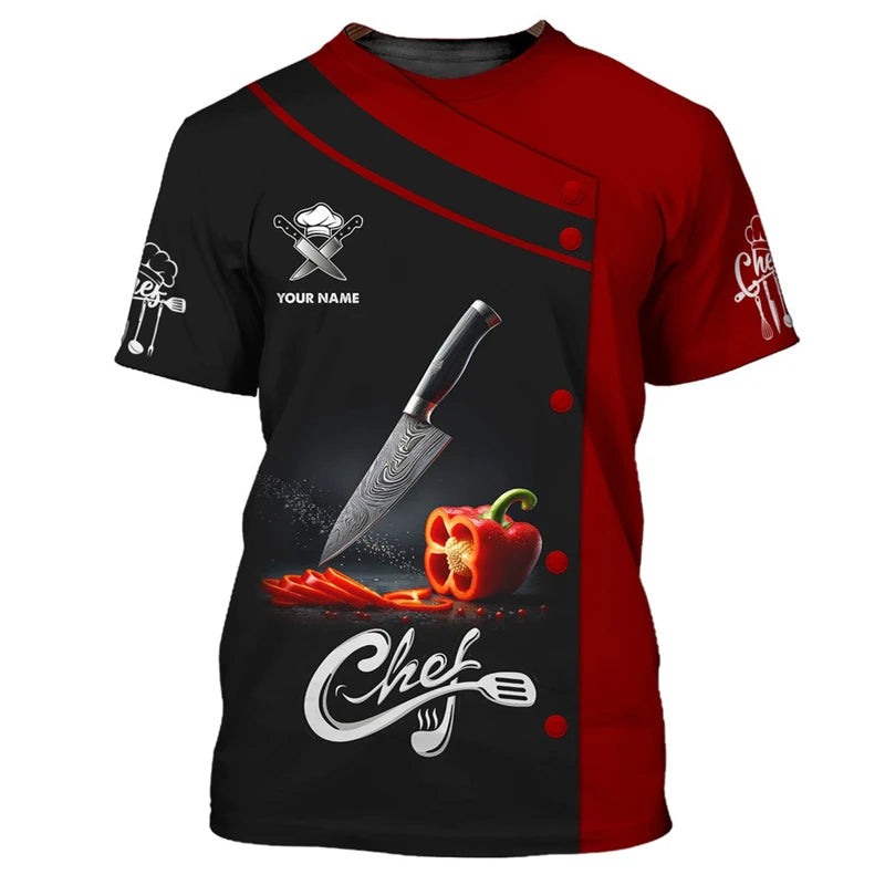 Camiseta de trabajo de cocinero con personalidad, camisetas con estampado 3d de nombre personalizado, camisetas con cuello redondo, camiseta transpirable de moda de Chef Harajuku, novedad de 2025