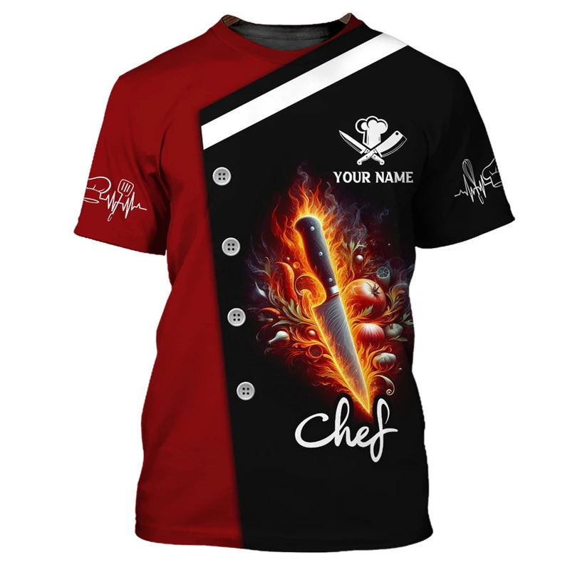 Camiseta de trabajo de cocinero con personalidad, camisetas con estampado 3d de nombre personalizado, camisetas con cuello redondo, camiseta transpirable de moda de Chef Harajuku, novedad de 2025