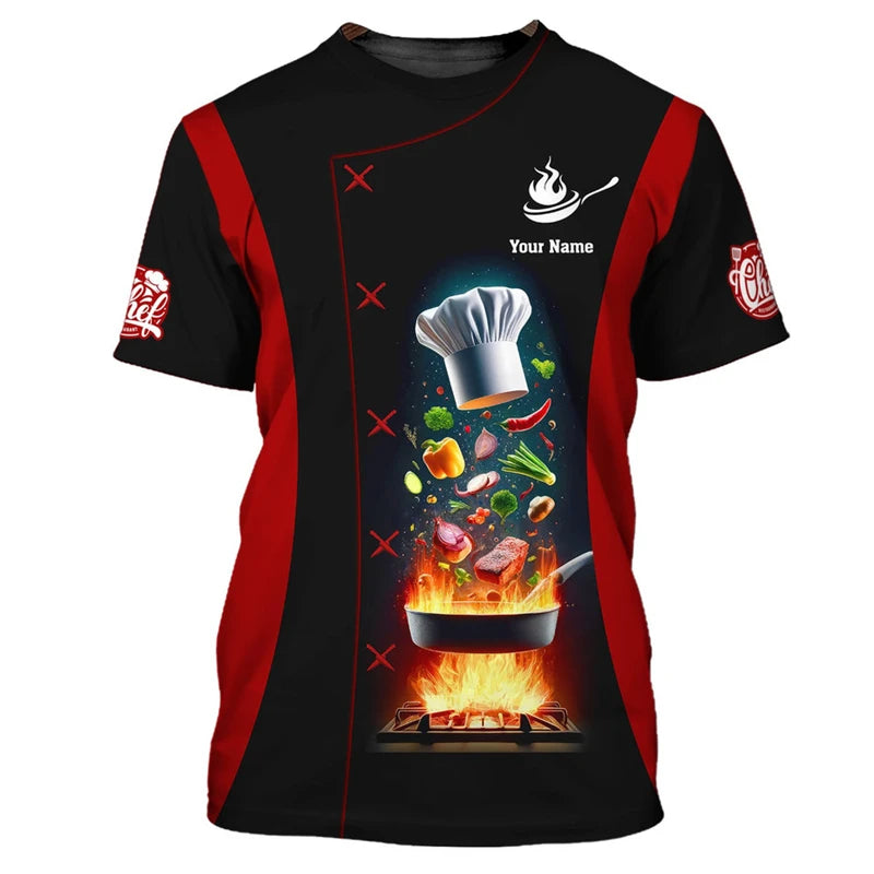 Camiseta de trabajo de cocinero con personalidad, camisetas con estampado 3d de nombre personalizado, camisetas con cuello redondo, camiseta transpirable de moda de Chef Harajuku, novedad de 2025
