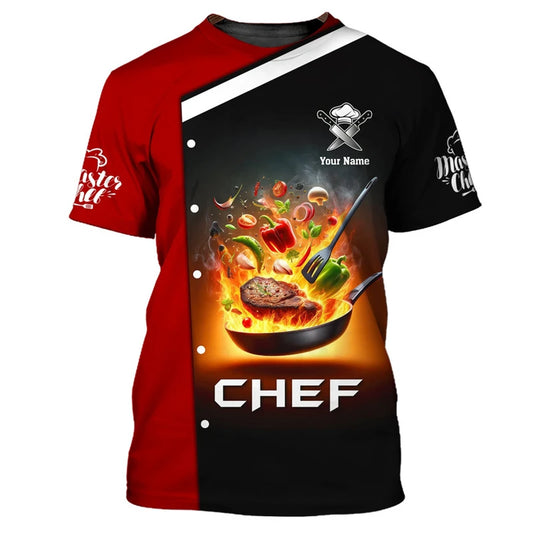 Camiseta de trabajo de cocinero con personalidad, camisetas con estampado 3d de nombre personalizado, camisetas con cuello redondo, camiseta transpirable de moda de Chef Harajuku, novedad de 2025