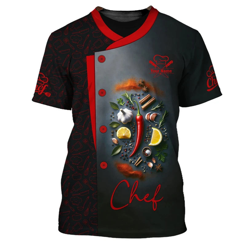 Camiseta de trabajo de cocinero con personalidad, camisetas con estampado 3d de nombre personalizado, camisetas con cuello redondo, camiseta transpirable de moda de Chef Harajuku, novedad de 2025