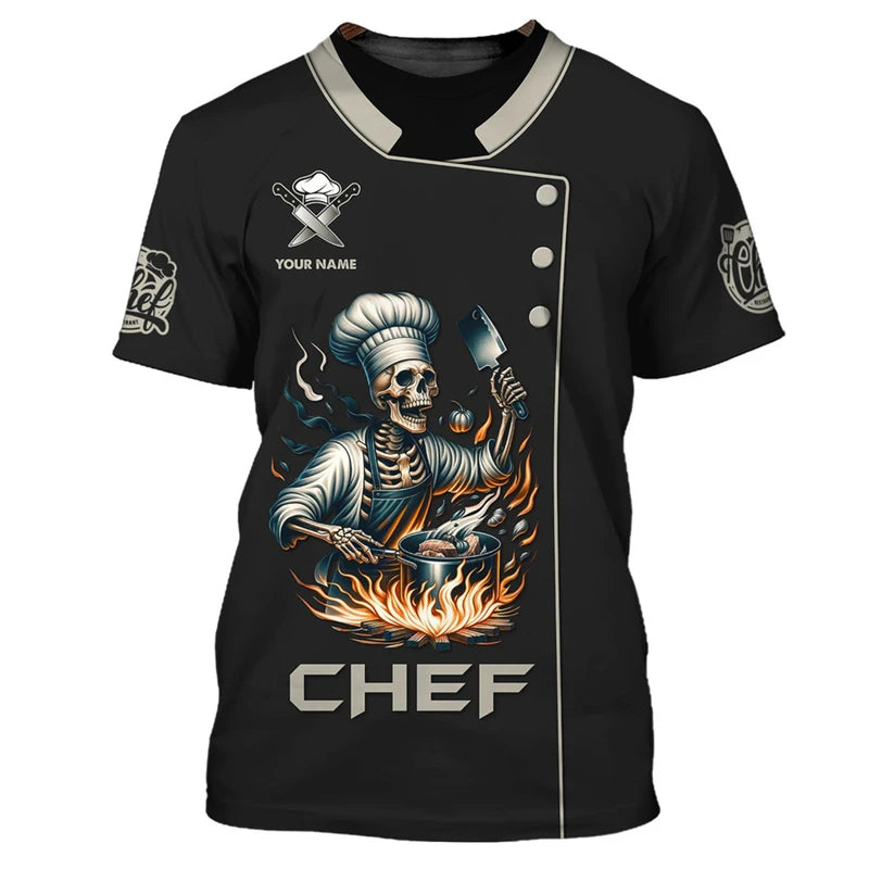Camiseta de trabajo de cocinero con personalidad, camisetas con estampado 3d de nombre personalizado, camisetas con cuello redondo, camiseta transpirable de moda de Chef Harajuku, novedad de 2025