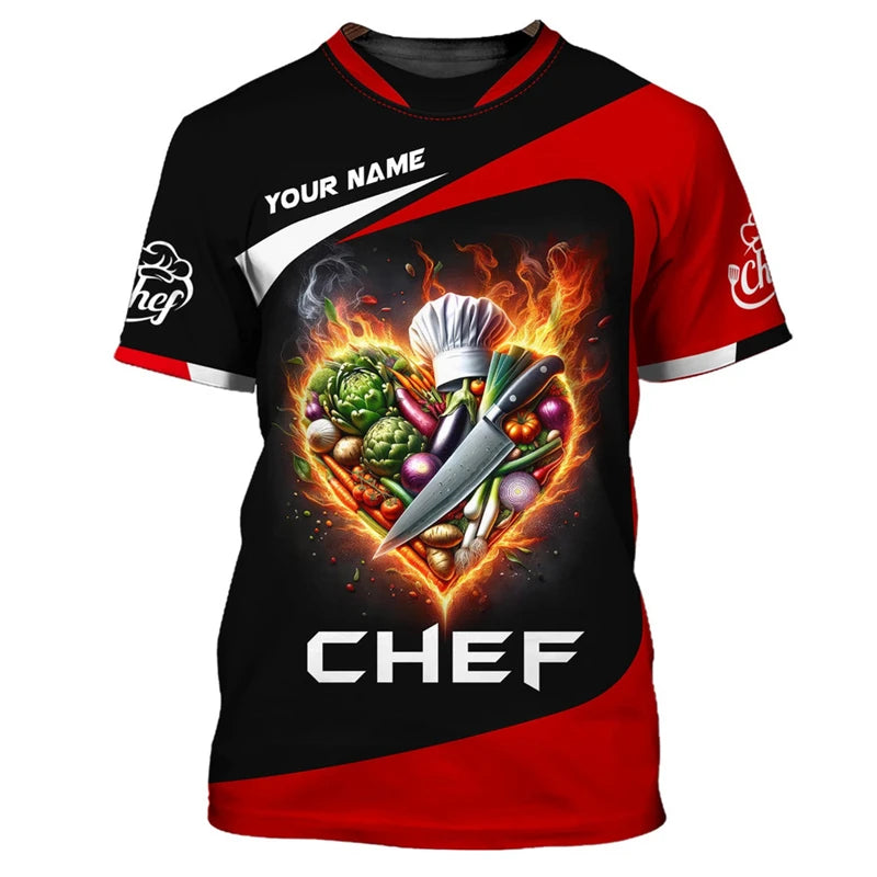 Camiseta de trabajo de cocinero con personalidad, camisetas con estampado 3d de nombre personalizado, camisetas con cuello redondo, camiseta transpirable de moda de Chef Harajuku, novedad de 2025