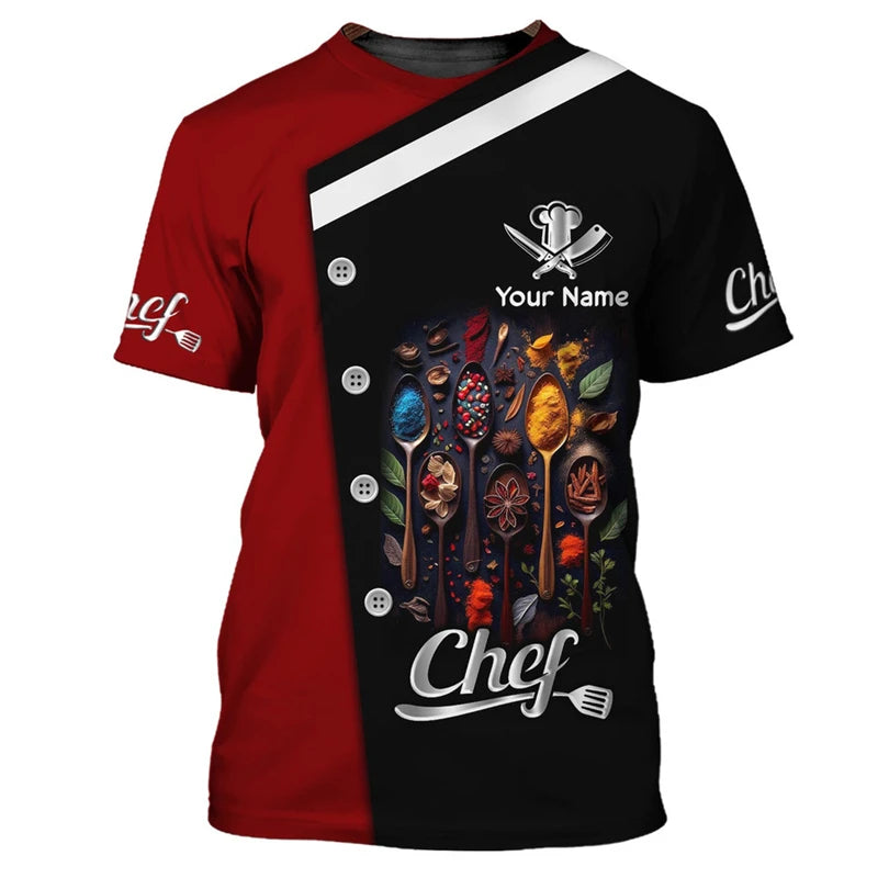 Camiseta de trabajo de cocinero con personalidad, camisetas con estampado 3d de nombre personalizado, camisetas con cuello redondo, camiseta transpirable de moda de Chef Harajuku, novedad de 2025