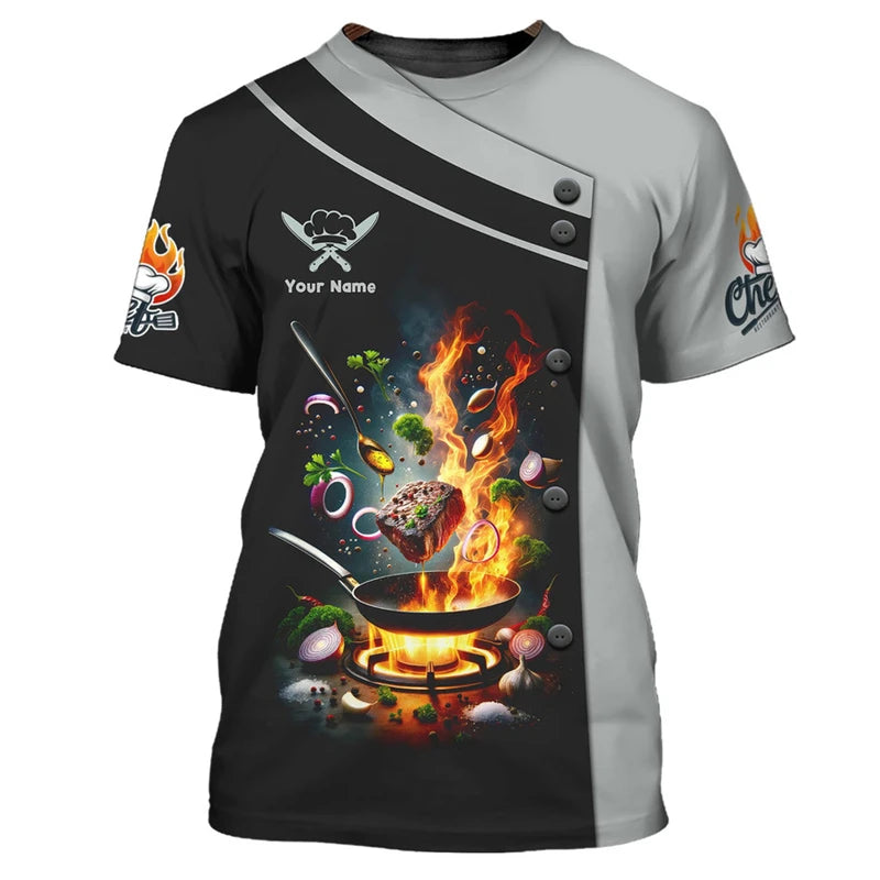 Camiseta de trabajo de cocinero con personalidad, camisetas con estampado 3d de nombre personalizado, camisetas con cuello redondo, camiseta transpirable de moda de Chef Harajuku, novedad de 2025